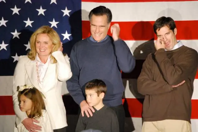 Ann and Mitt Romney, with a son and grandchildren, in 2008